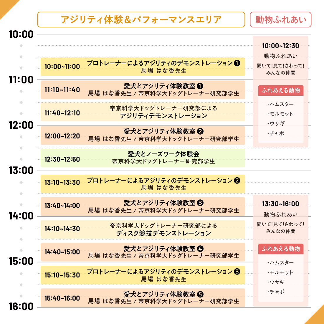 スマイルペットフェスタ2026秋のアクティビティエリア｜タイムスケジュール【11/1】